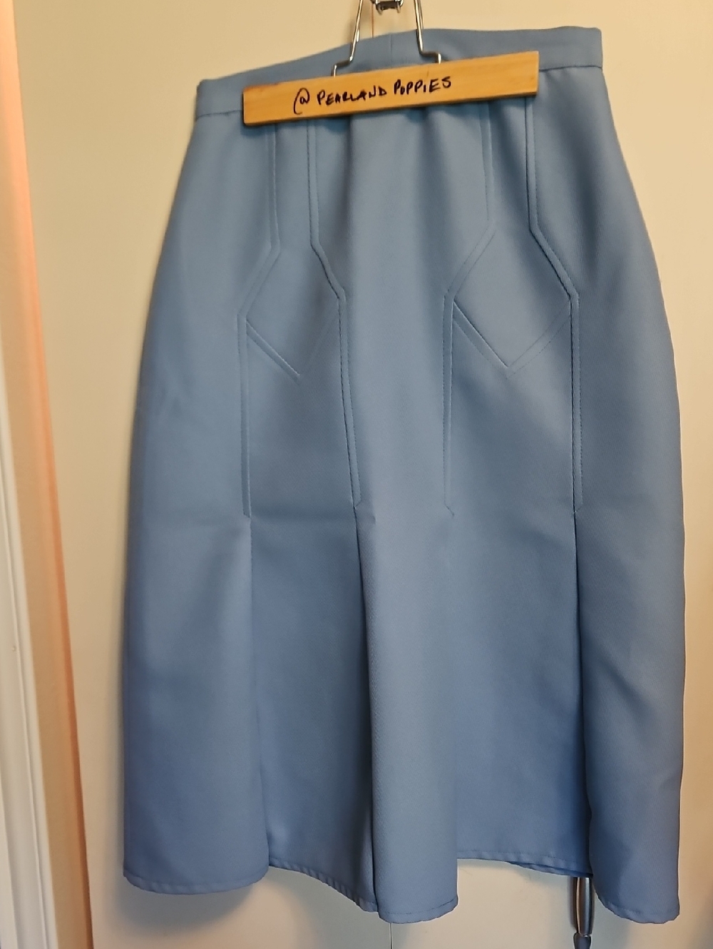 Vintage Hand Made Powder Blue Lined Seeming Detail A-Line Skirt Waist13 L27